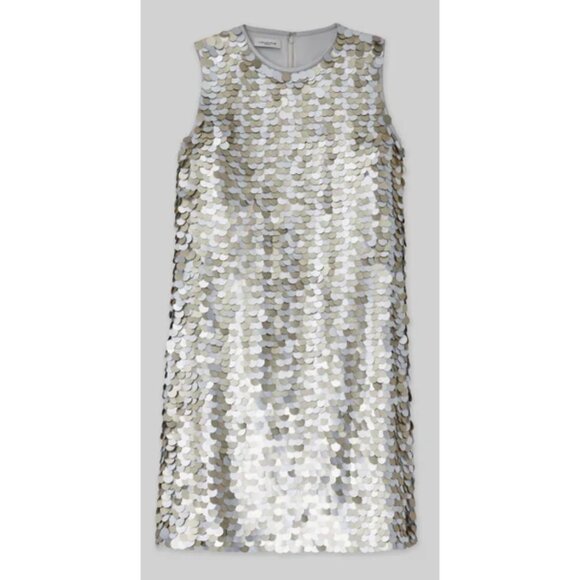 Lafayette 148 New York Paillette Sequin Shift Dress Mixed-Metal Metallic Large - Picture 8 of 16
